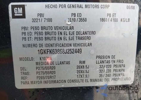 2008 GMC Yukon Denali from USA, damaged, VIN 1GKFK63868J252449
